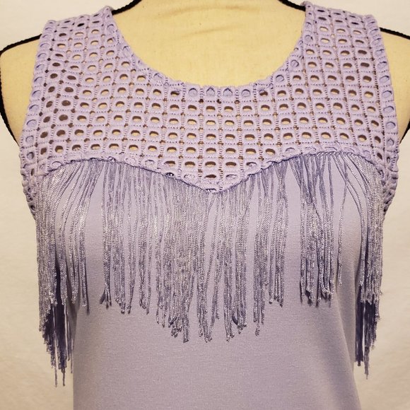 Gianni Bini Lavender Sleeveless Fringe Dress Lavender Medium M - Picture 4 of 7